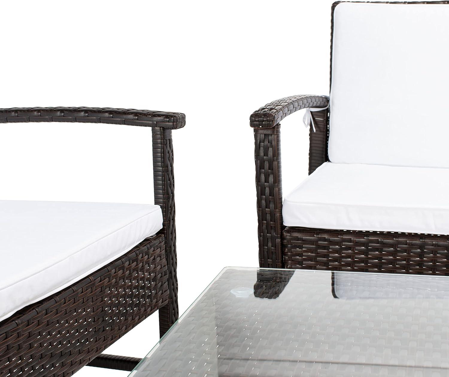 image:imageSAFAVIEH Outdoor Collection Krissy Wicker Cushion 4Piece Living Set PAT7711A BlackWhiteBrown White