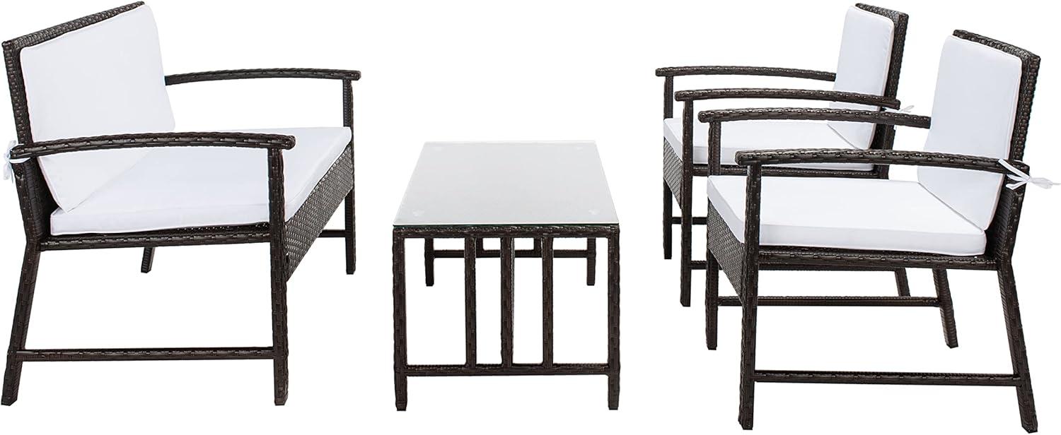 image:imageSAFAVIEH Outdoor Collection Krissy Wicker Cushion 4Piece Living Set PAT7711A BlackWhiteBrown White