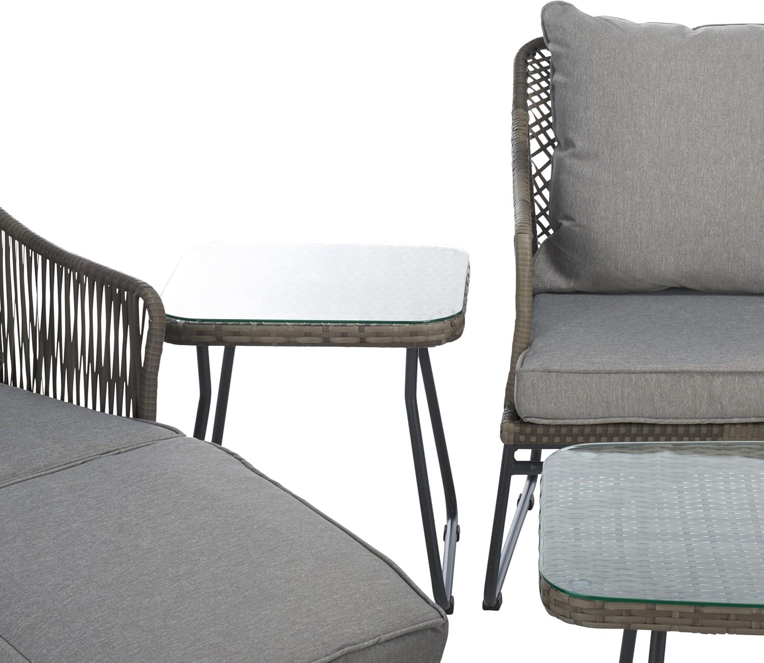 image:imageSAFAVIEH Outdoor Collection Lonra Natural RattanGrey Cushion 7Piece Patio Chaise Lounge Set PAT9019A2BXGrey Grey