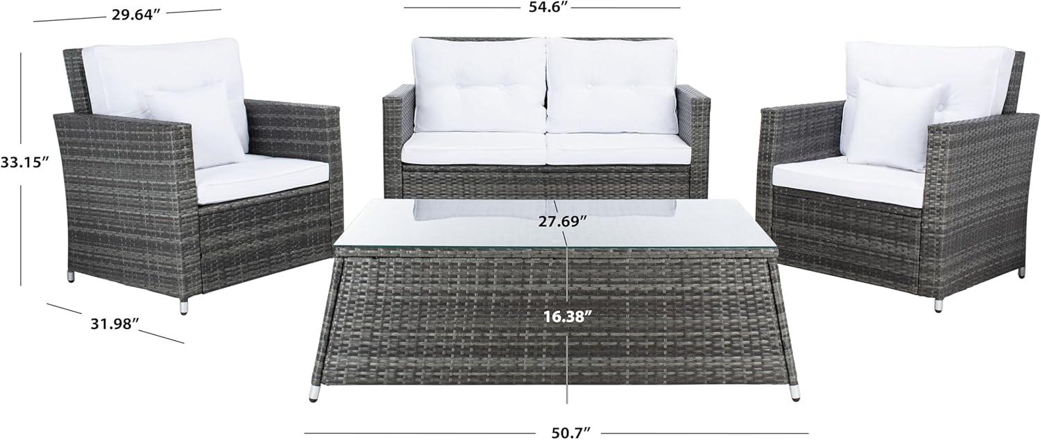 image:imageSAFAVIEH Outdoor Collection Lorma Grey BrownWhite Wicker 4Piece Conversation Patio Set