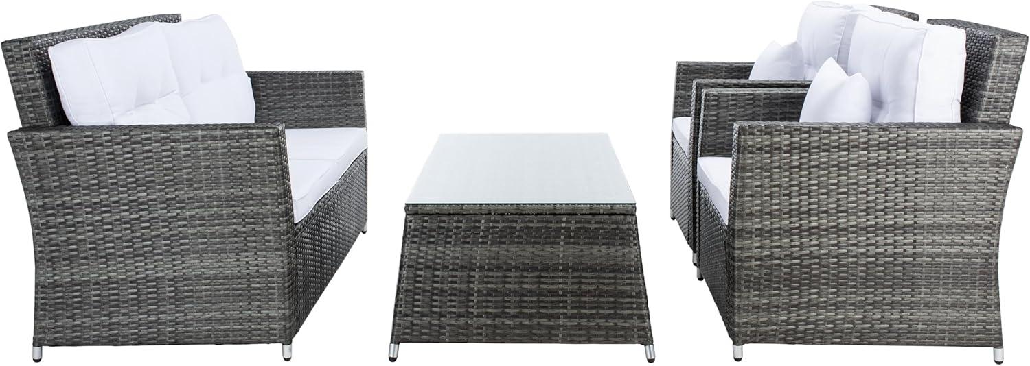 image:imageSAFAVIEH Outdoor Collection Lorma Grey BrownWhite Wicker 4Piece Conversation Patio Set