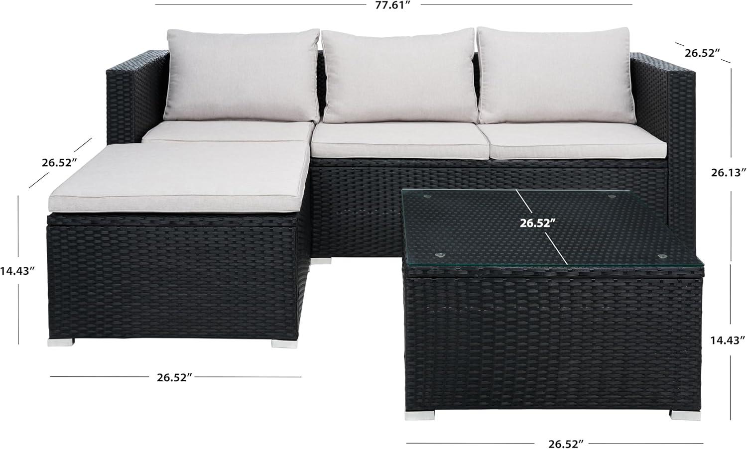 image:imageSAFAVIEH Outdoor Collection Madalina BlackLight Grey Wicker Conversation Patio Set