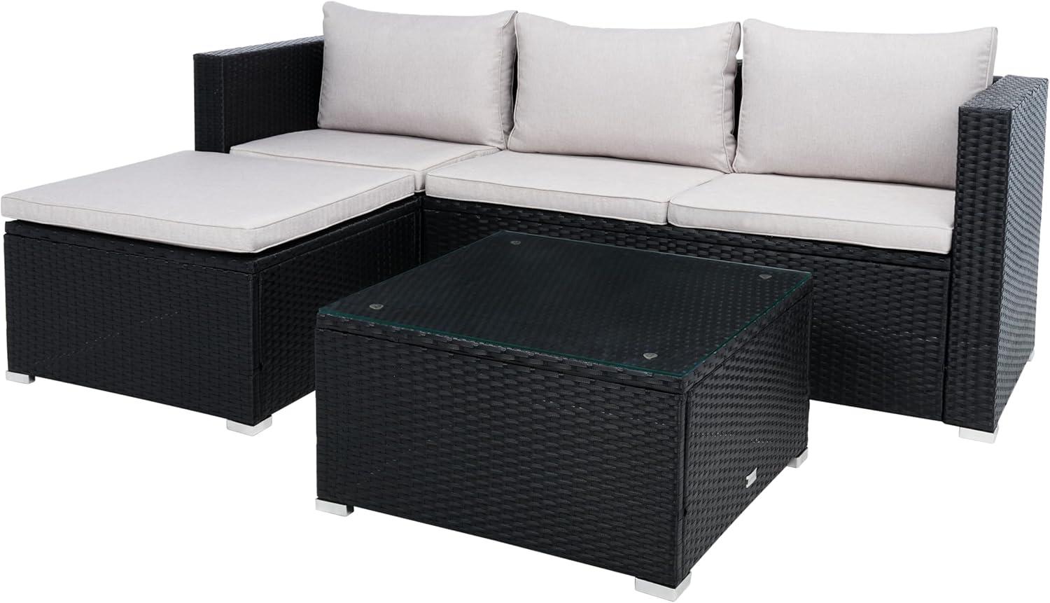 image:imageSAFAVIEH Outdoor Collection Madalina BlackLight Grey Wicker Conversation Patio Set