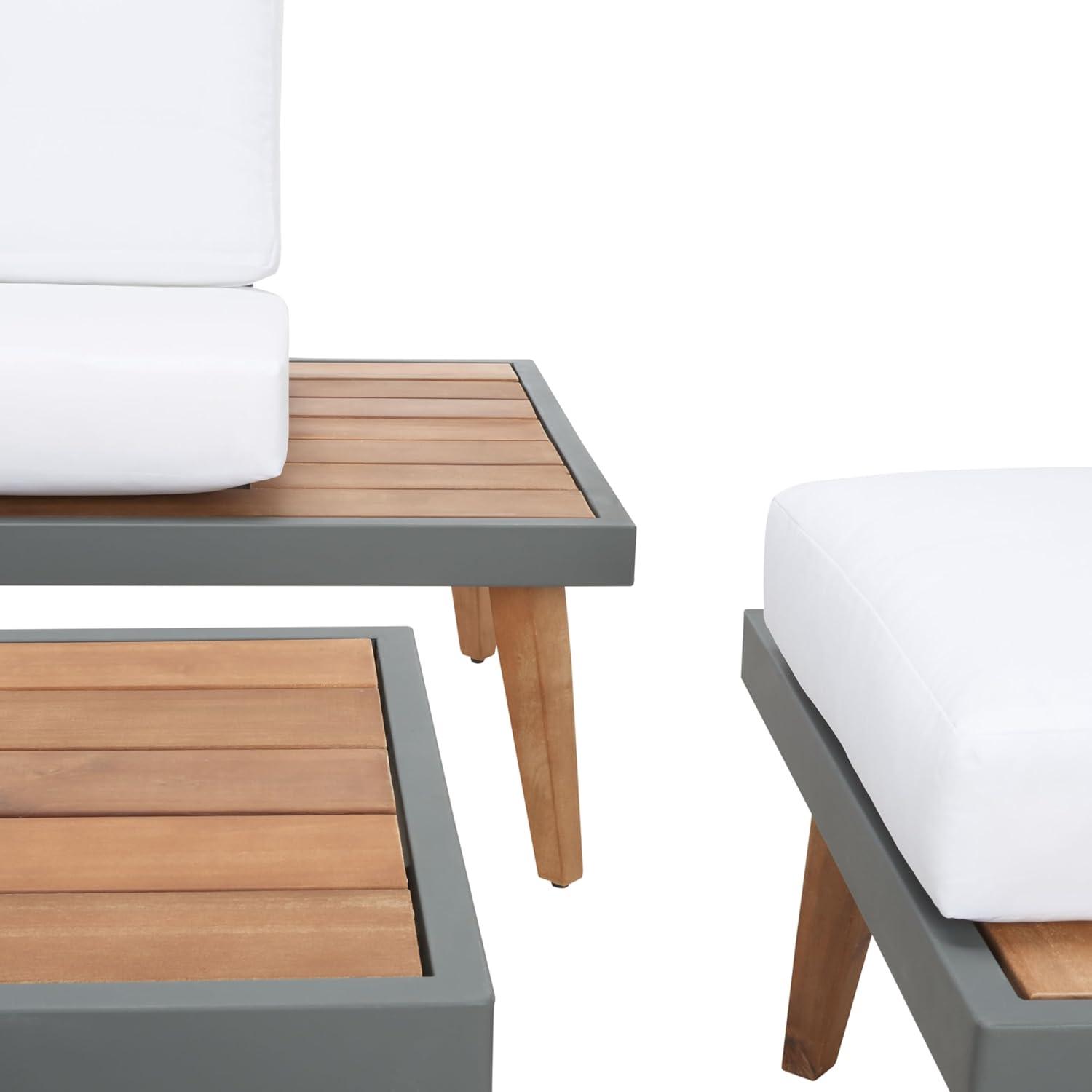 image:imageSAFAVIEH Outdoor Collection Melbrook NaturalWhite Solid Wood 6Piece Conversation Patio Set