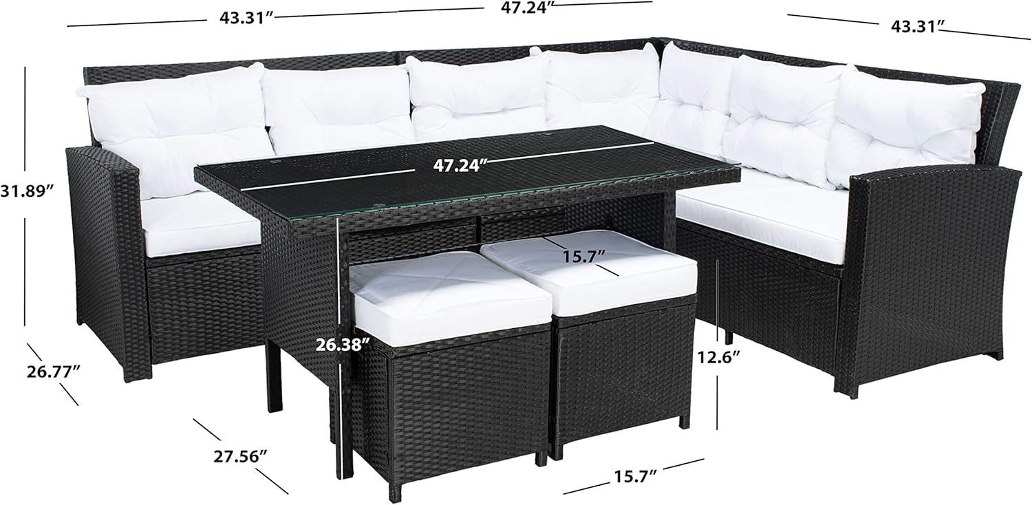 image:imageSAFAVIEH Outdoor Collection Miki BlackWhite Cushion Wicker 6Piece Corner SetBlack White