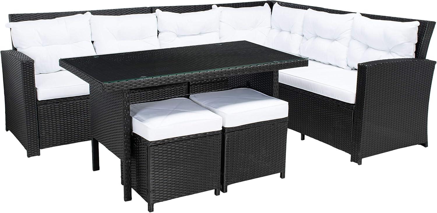 image:imageSAFAVIEH Outdoor Collection Miki BlackWhite Cushion Wicker 6Piece Corner SetBlack White