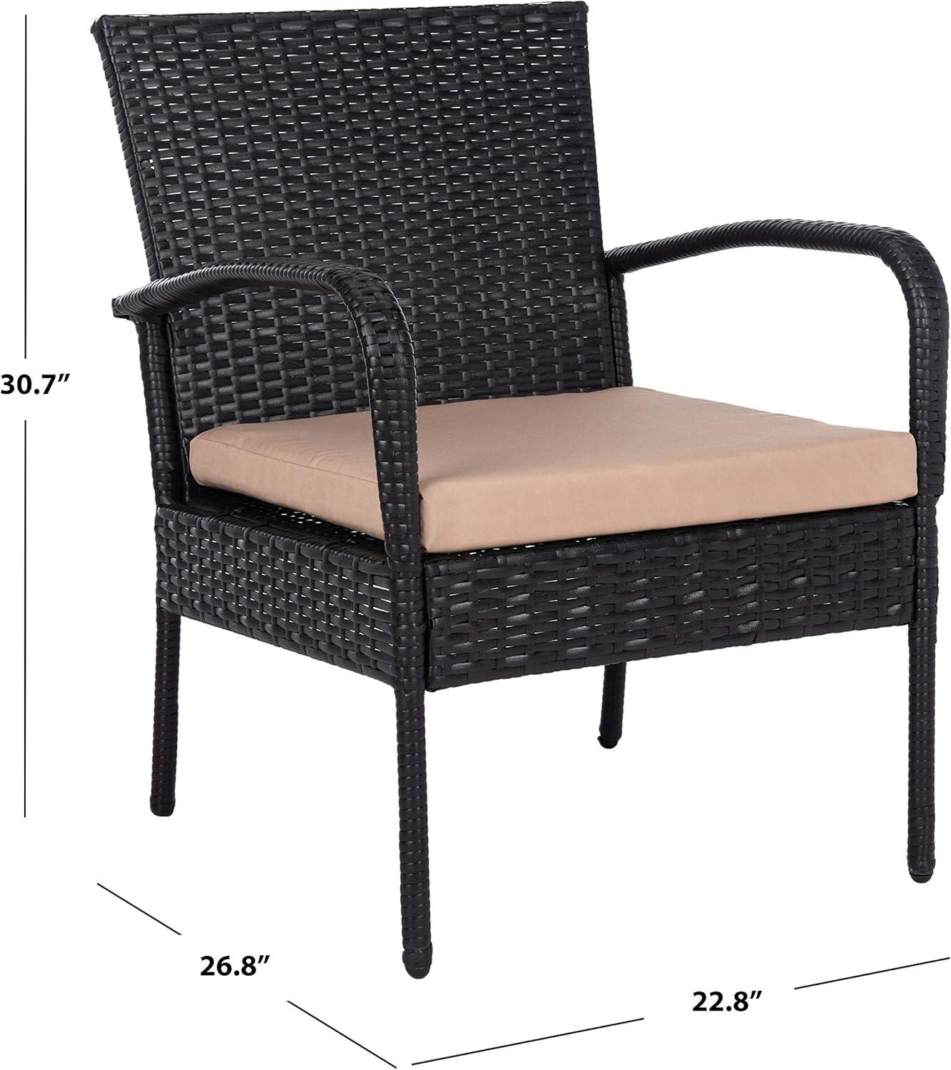 image:imageSAFAVIEH Outdoor Collection Moore Black RattanBeige Cushion 3Piece Patio Lounge Bistro Set with Table PAT9009ABlack Beige