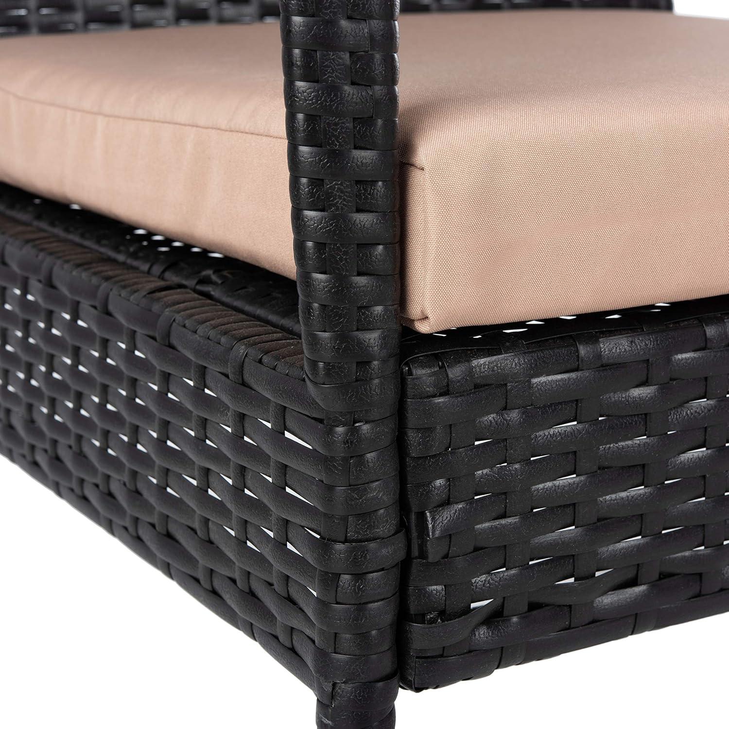 image:imageSAFAVIEH Outdoor Collection Moore Black RattanBeige Cushion 3Piece Patio Lounge Bistro Set with Table PAT9009ABlack Beige