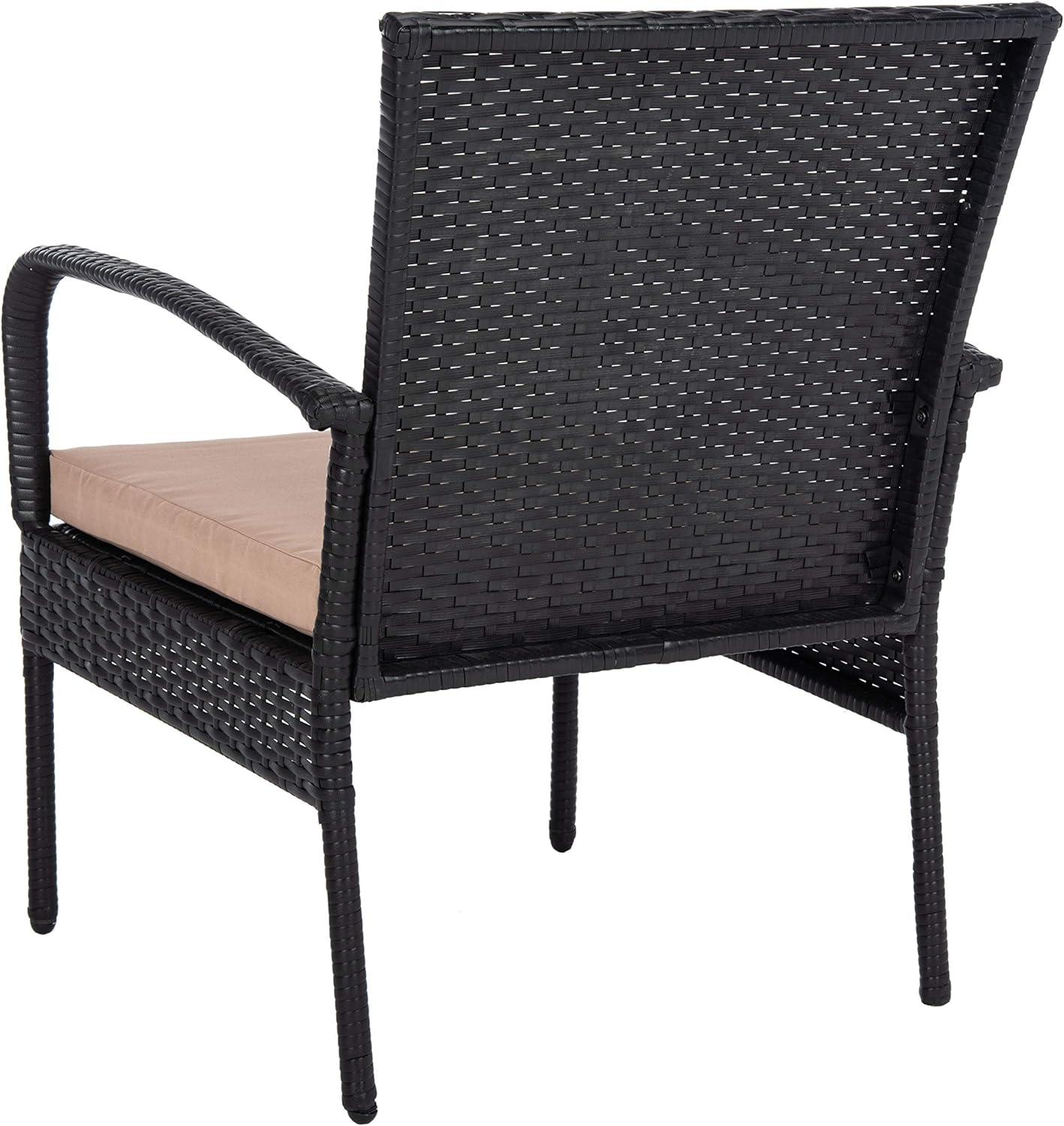 image:imageSAFAVIEH Outdoor Collection Moore Black RattanBeige Cushion 3Piece Patio Lounge Bistro Set with Table PAT9009ABlack Beige