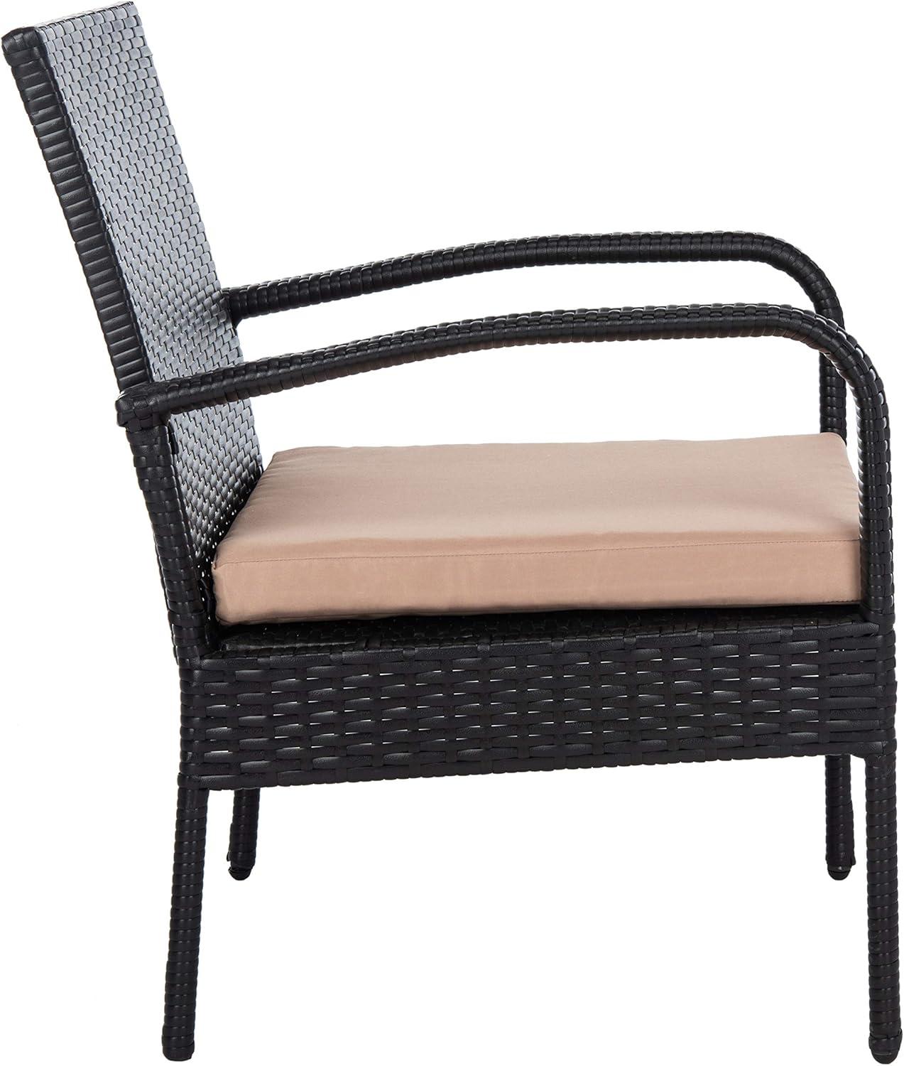 image:imageSAFAVIEH Outdoor Collection Moore Black RattanBeige Cushion 3Piece Patio Lounge Bistro Set with Table PAT9009ABlack Beige