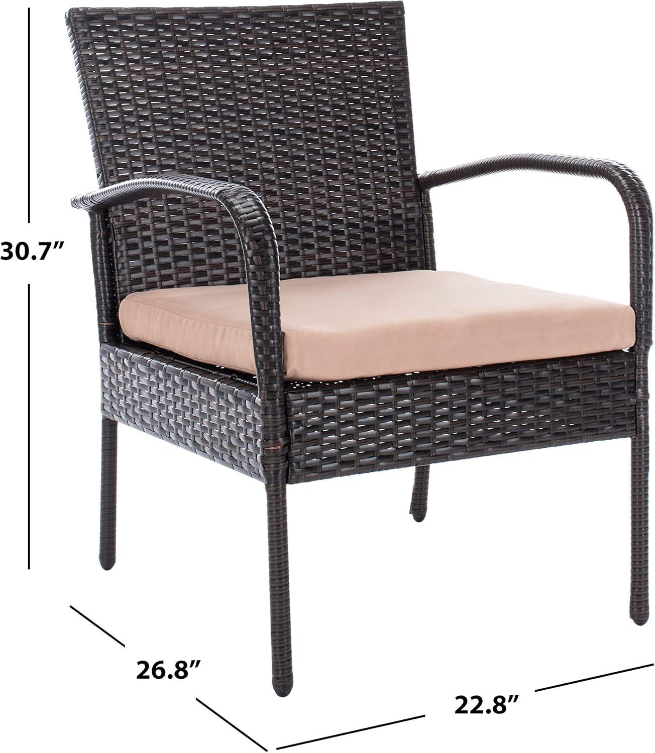 image:imageSAFAVIEH Outdoor Collection Moore Black RattanBeige Cushion 3Piece Patio Lounge Bistro Set with Table PAT9009ABrown Beige