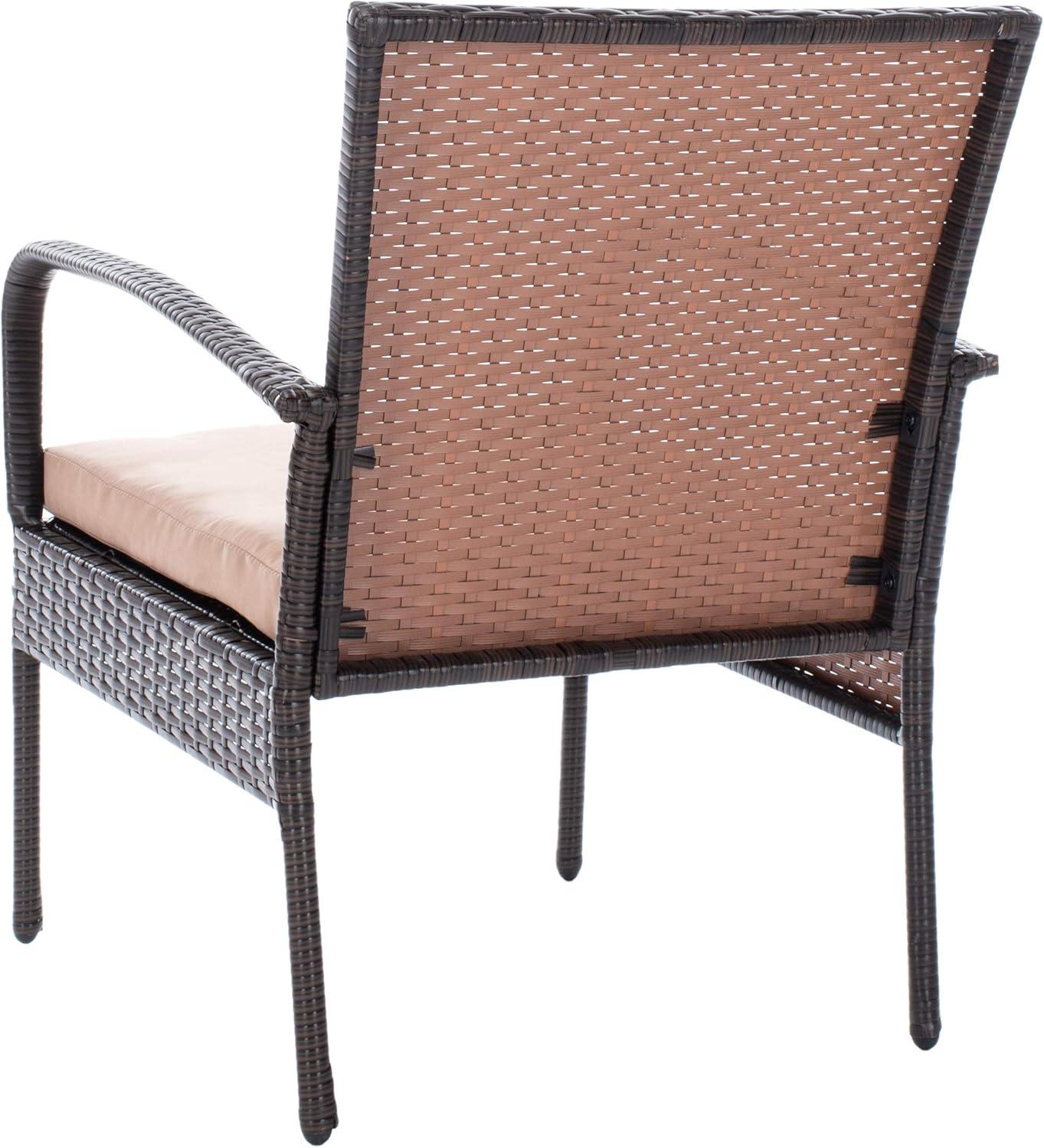image:imageSAFAVIEH Outdoor Collection Moore Black RattanBeige Cushion 3Piece Patio Lounge Bistro Set with Table PAT9009ABrown Beige