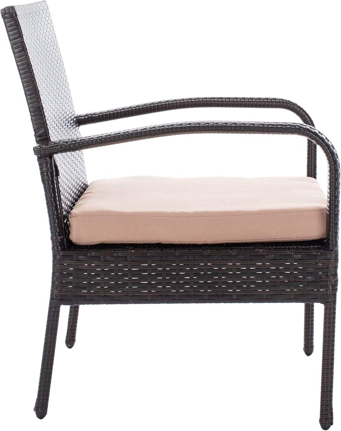 image:imageSAFAVIEH Outdoor Collection Moore Black RattanBeige Cushion 3Piece Patio Lounge Bistro Set with Table PAT9009ABrown Beige