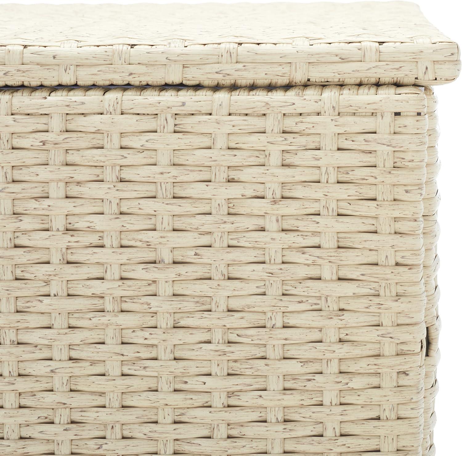 image:imageSAFAVIEH Outdoor Collection Oliveira NaturalWhite Cushion BoxBeigeWhite