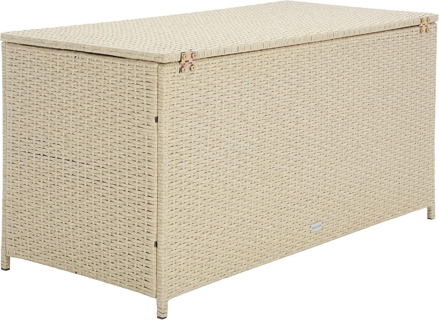 image:imageSAFAVIEH Outdoor Collection Oliveira NaturalWhite Cushion BoxBeigeWhite