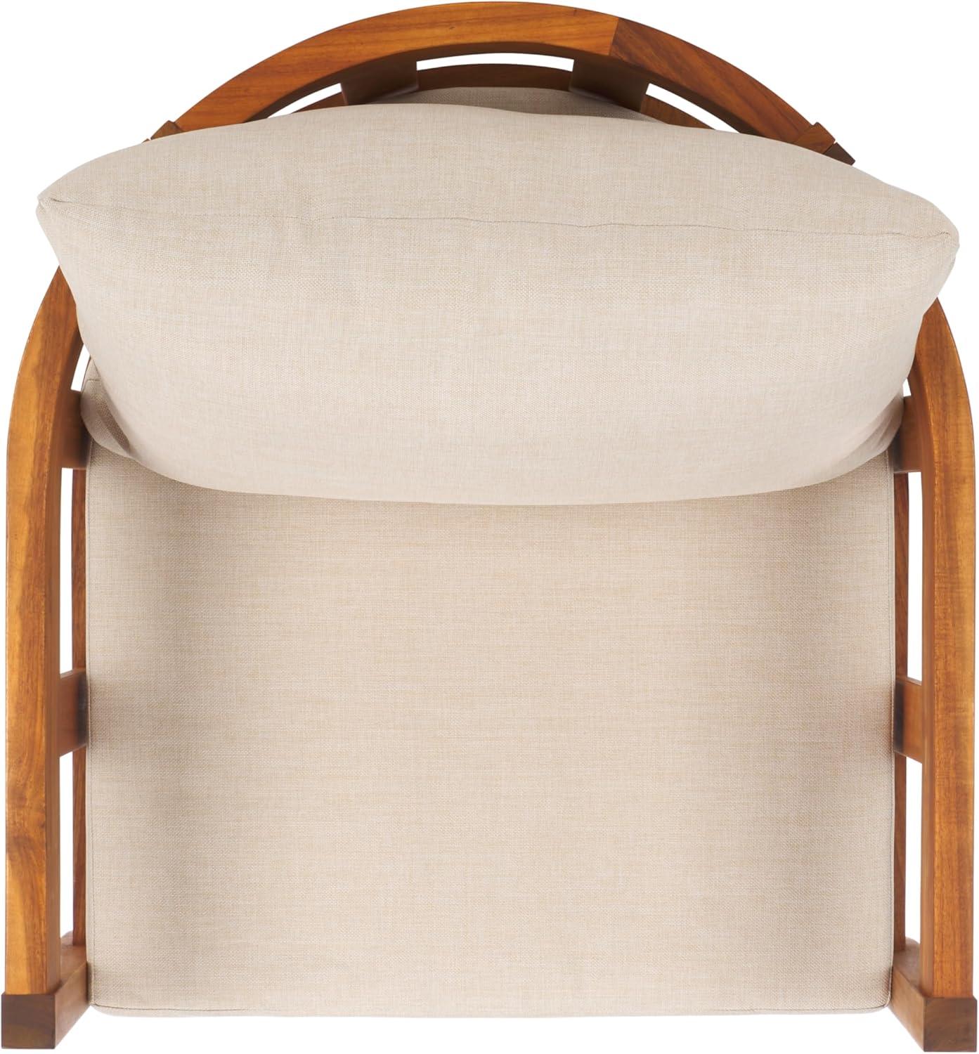image:imageSAFAVIEH Outdoor Collection Owen Natural BrownTaupe Cushion Solid Wood Chair Set of 2
