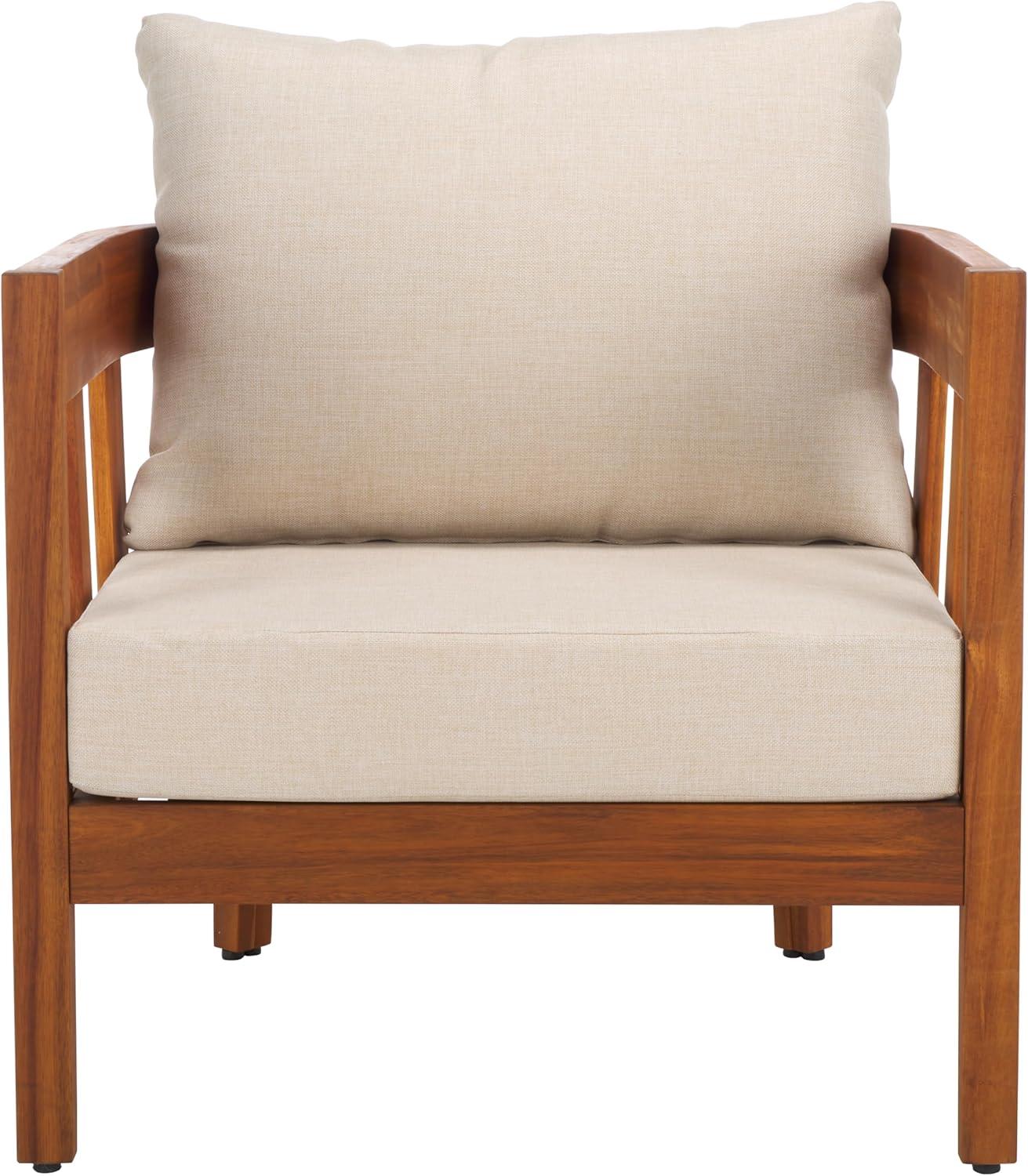 image:imageSAFAVIEH Outdoor Collection Owen Natural BrownTaupe Cushion Solid Wood Chair Set of 2