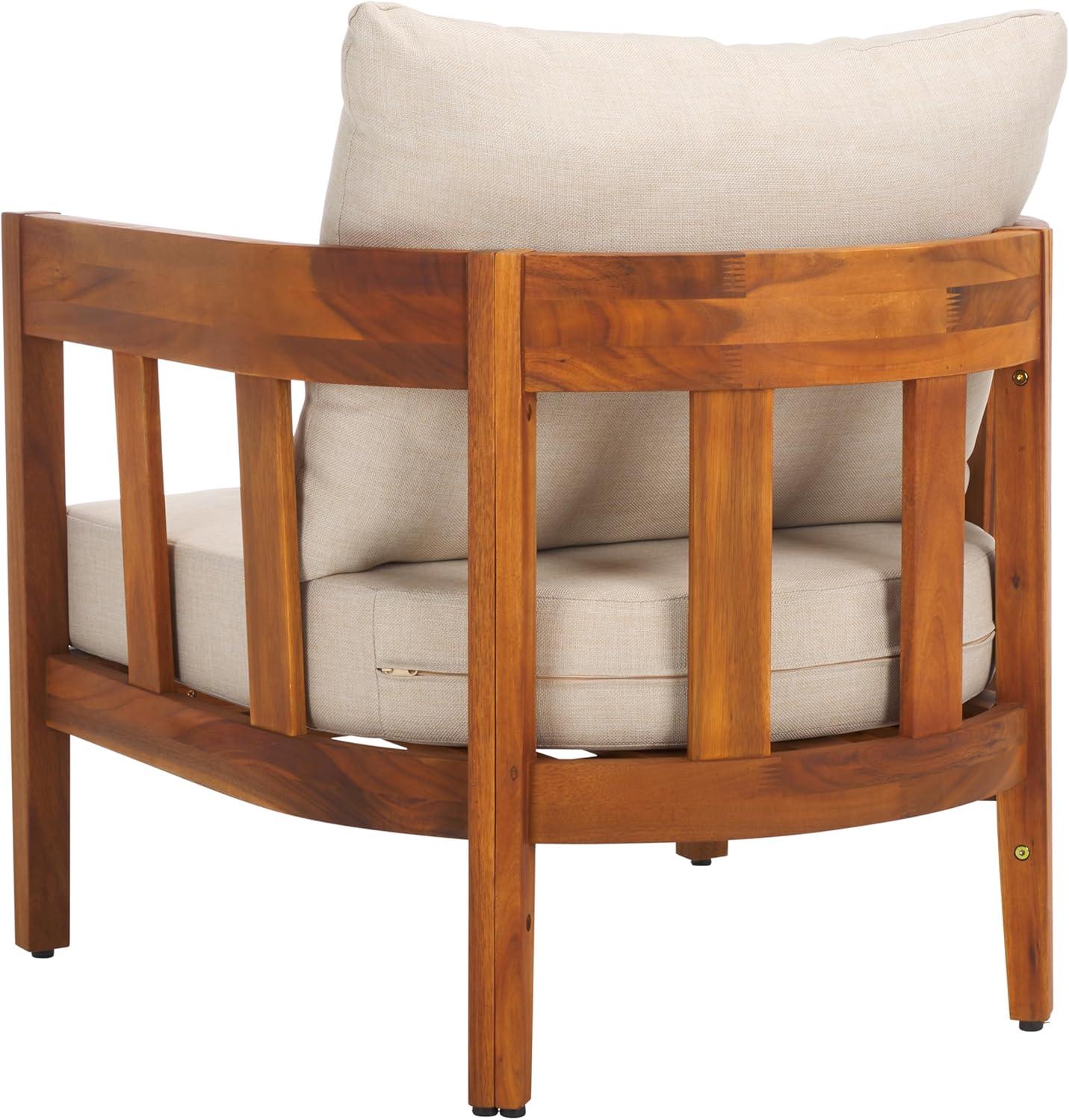 image:imageSAFAVIEH Outdoor Collection Owen Natural BrownTaupe Cushion Solid Wood Chair Set of 2