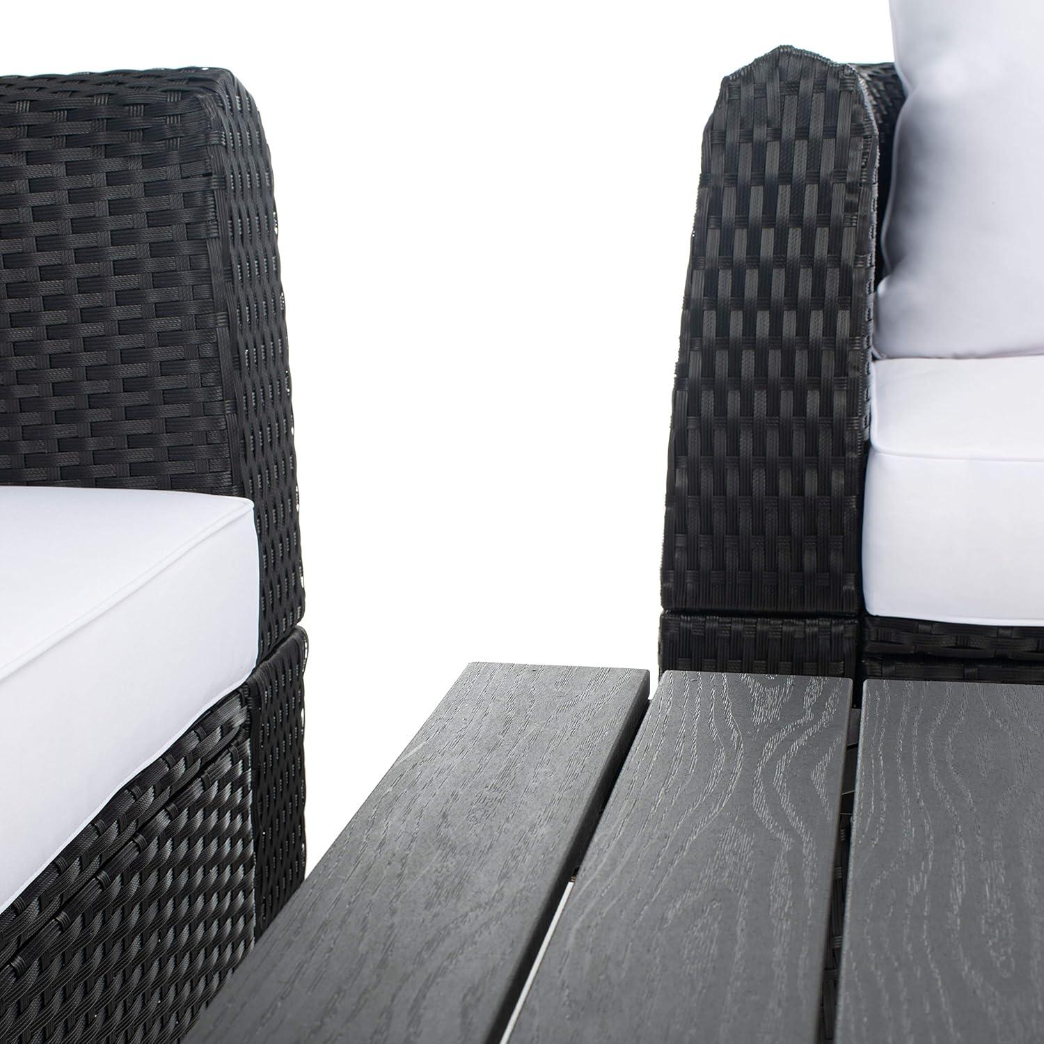 image:imageSAFAVIEH Outdoor Collection Tarien Black WickerBeige Cushion 4Piece Patio Backyard Living SetBlackWhite