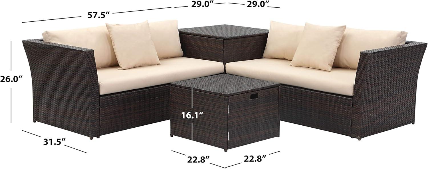image:imageSAFAVIEH Outdoor Collection Welch Brown and Beige Outdoor Living Sectional Set with Storage