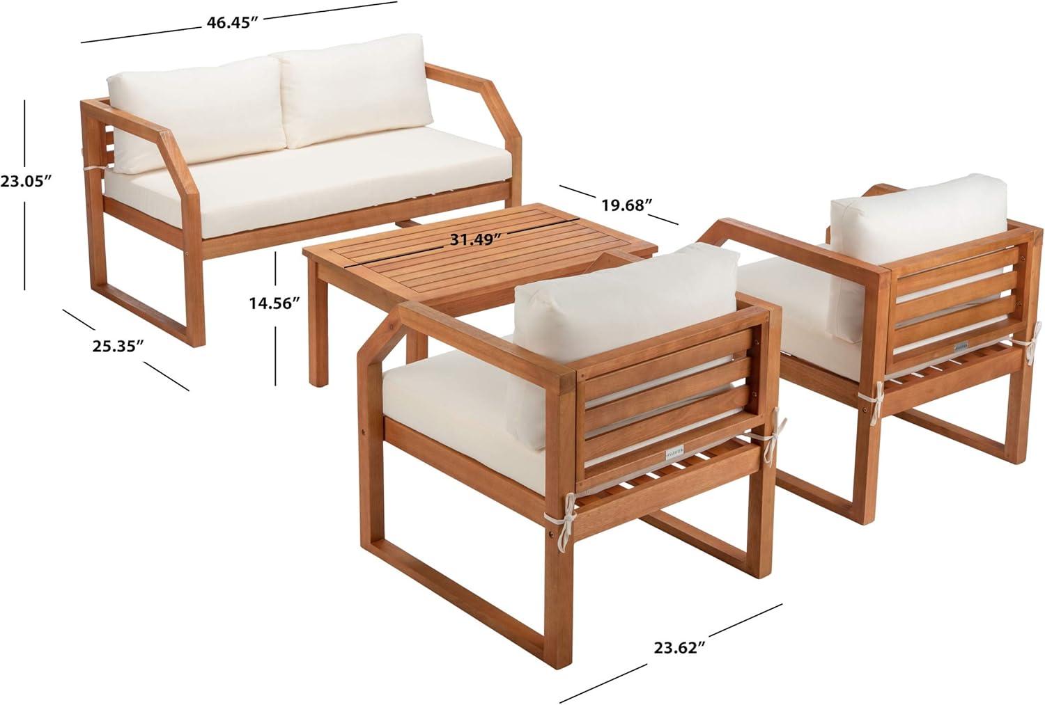 image:imageSAFAVIEH Outdoor DREN Natural Brown 4Piece Set Beige Seat Cushions IncludedNaturalBeige