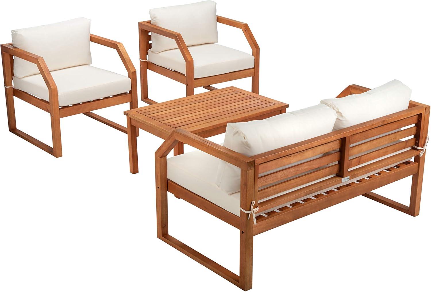 image:imageSAFAVIEH Outdoor DREN Natural Brown 4Piece Set Beige Seat Cushions IncludedNaturalBeige