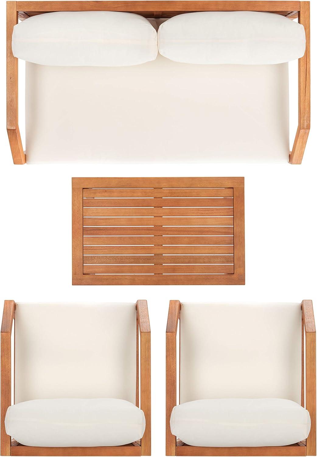 image:imageSAFAVIEH Outdoor DREN Natural Brown 4Piece Set Beige Seat Cushions IncludedNaturalBeige