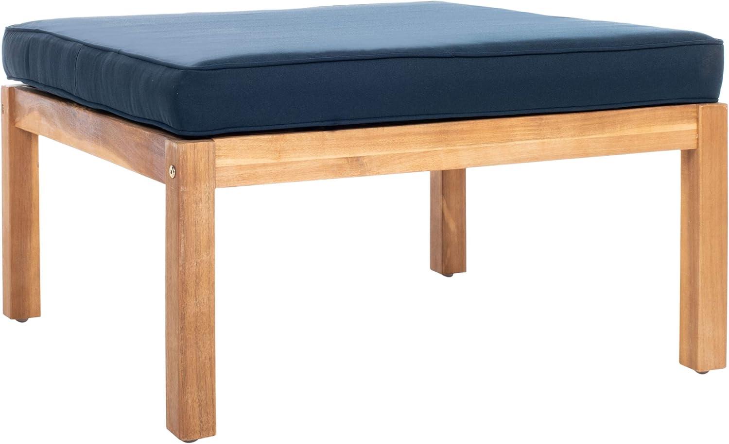 image:imageSAFAVIEH PAT6759B Collection Pratia Natural and Navy 5Piece Outdoor Patio SetNaturalNavy