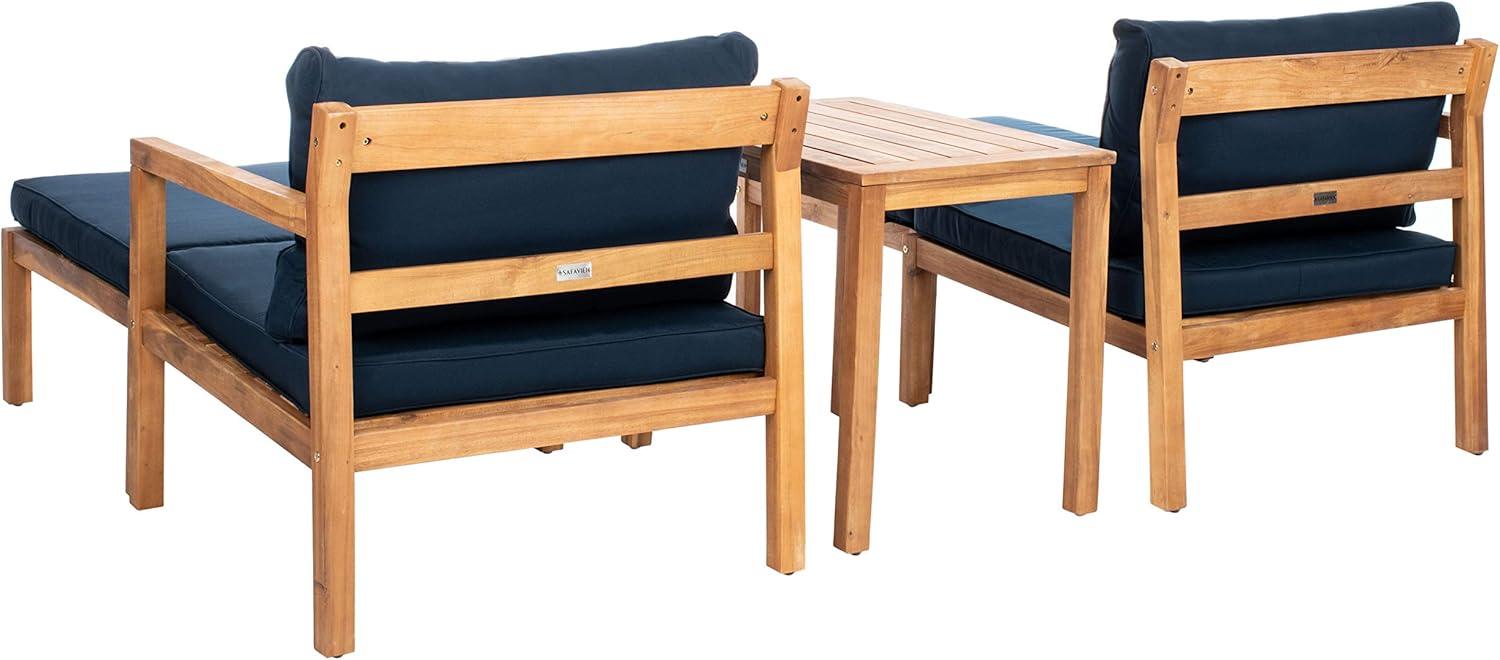 image:imageSAFAVIEH PAT6759B Collection Pratia Natural and Navy 5Piece Outdoor Patio SetNaturalNavy