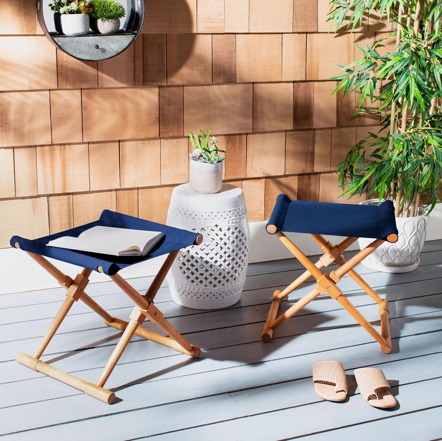image:imageSAFAVIEH PAT7051A Collection Reid Grey Wash 4Piece Outdoor Patio SetNaturalNavy