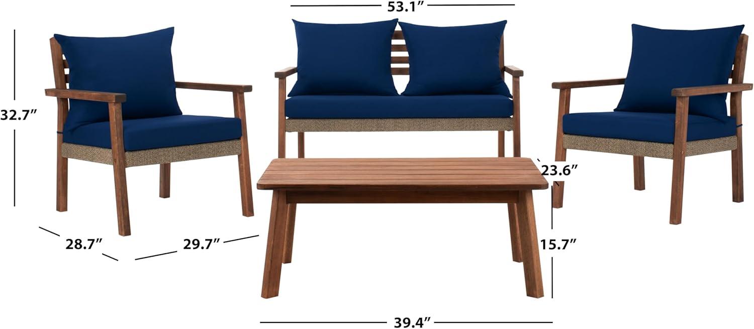 image:imageSAFAVIEH PAT7051A Collection Reid Grey Wash 4Piece Outdoor Patio SetNaturalNavy