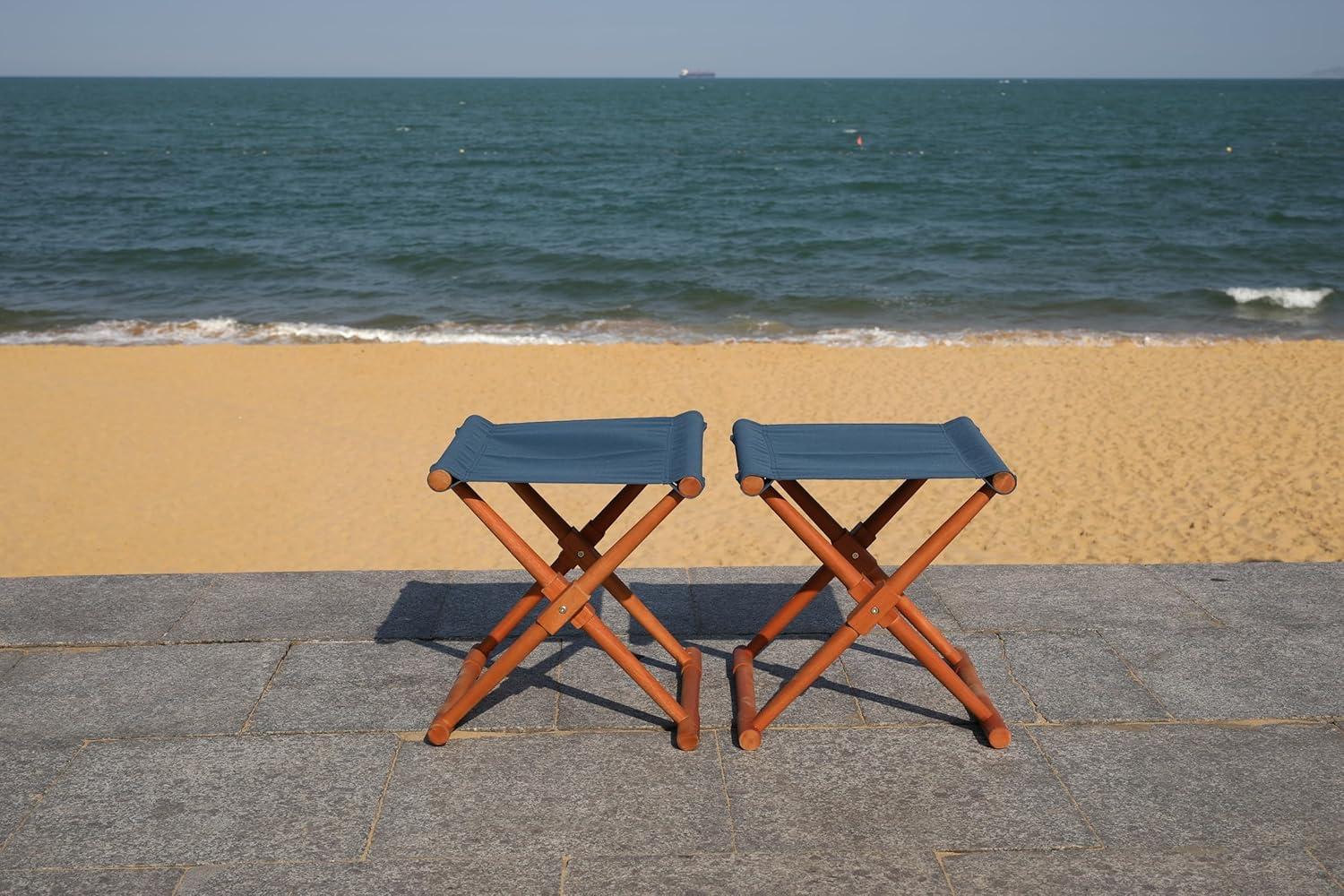 image:imageSAFAVIEH PAT7051A Collection Reid Grey Wash 4Piece Outdoor Patio SetNaturalNavy