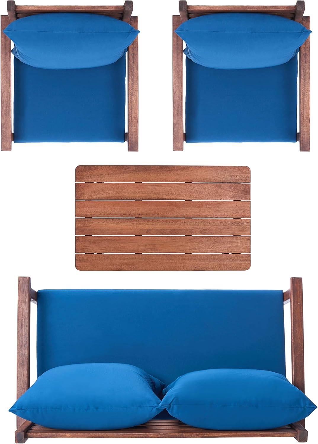 image:imageSAFAVIEH PAT7051A Collection Reid Grey Wash 4Piece Outdoor Patio SetNaturalNavy