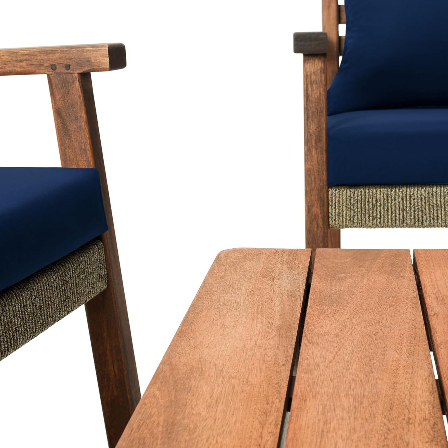 image:imageSAFAVIEH PAT7051A Collection Reid Grey Wash 4Piece Outdoor Patio SetNaturalNavy