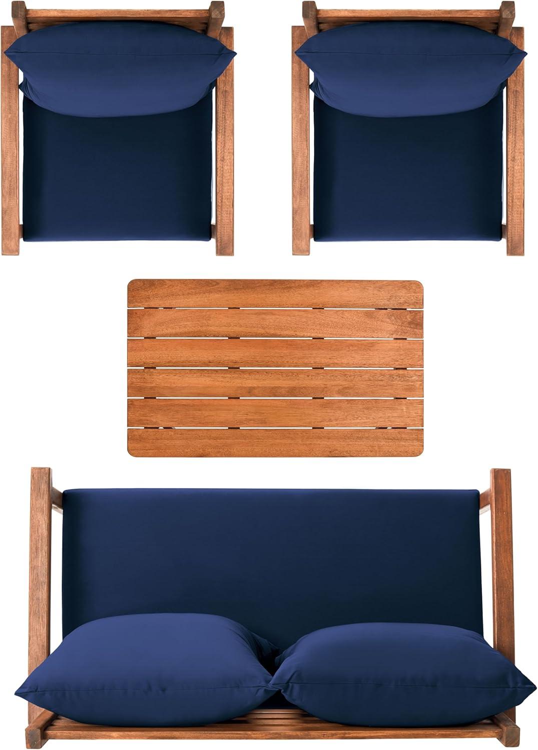 image:imageSAFAVIEH PAT7051A Collection Reid Grey Wash 4Piece Outdoor Patio SetNaturalNavy