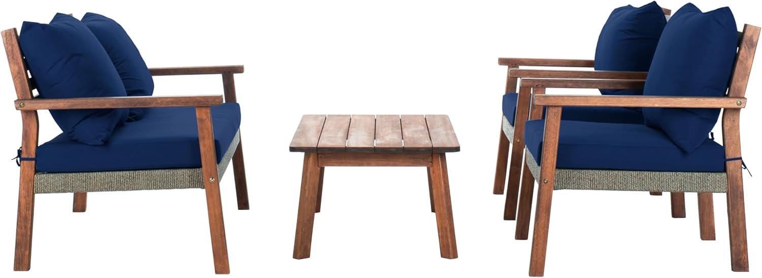 image:imageSAFAVIEH PAT7051A Collection Reid Grey Wash 4Piece Outdoor Patio SetNaturalNavy