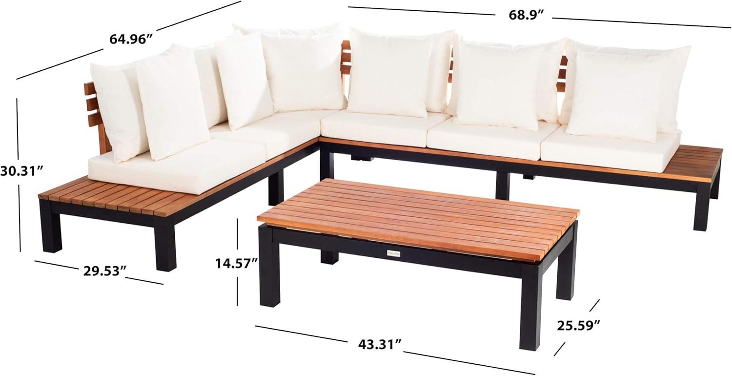 image:imageSAFAVIEH PAT7056A3BX Collection Fristal Teak 3Piece Outdoor Patio SetNatural Beige Solid Pillow