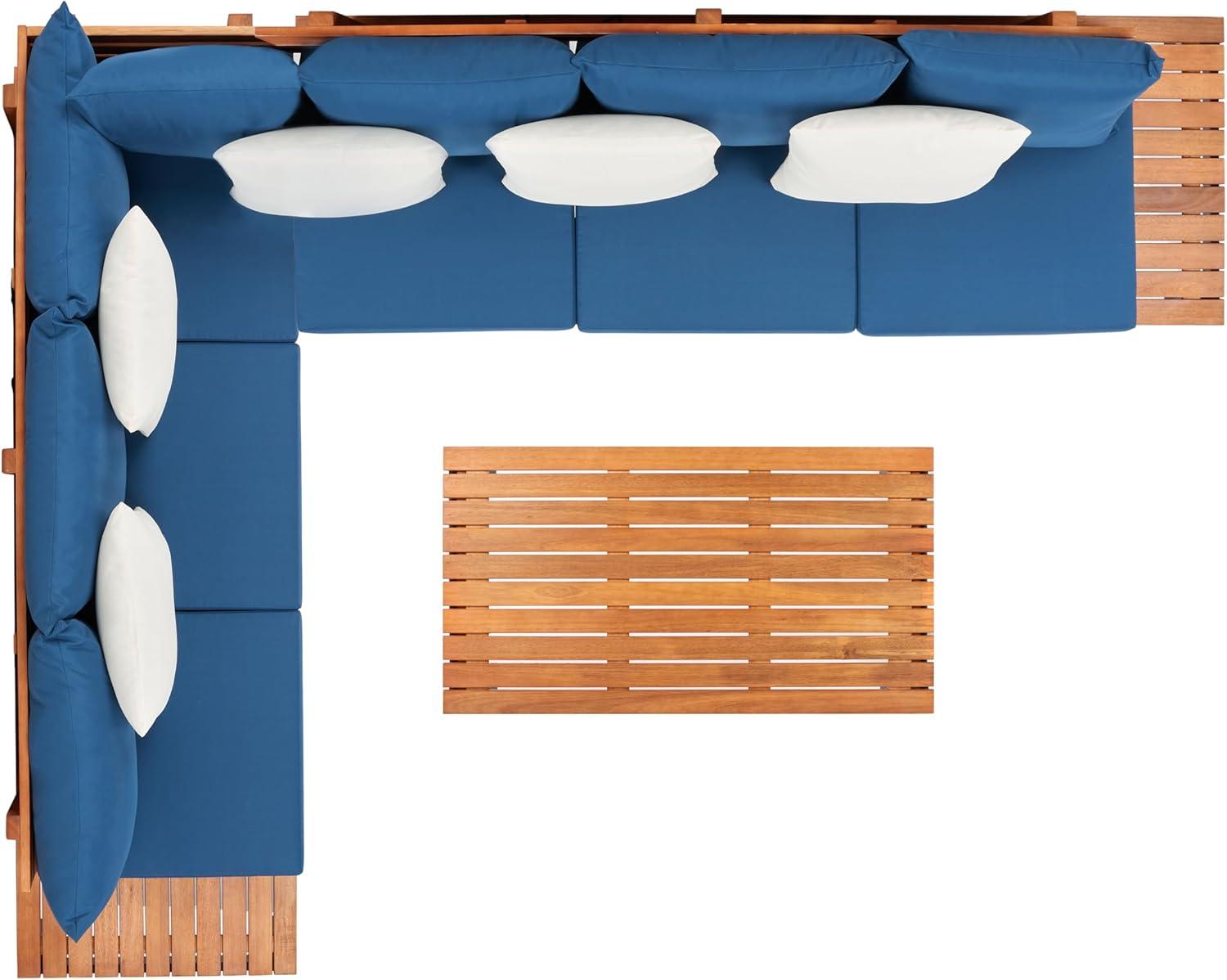 image:imageSAFAVIEH PAT7056A3BX Collection Fristal Teak 3Piece Outdoor Patio SetNatural Navy Solid Pillow