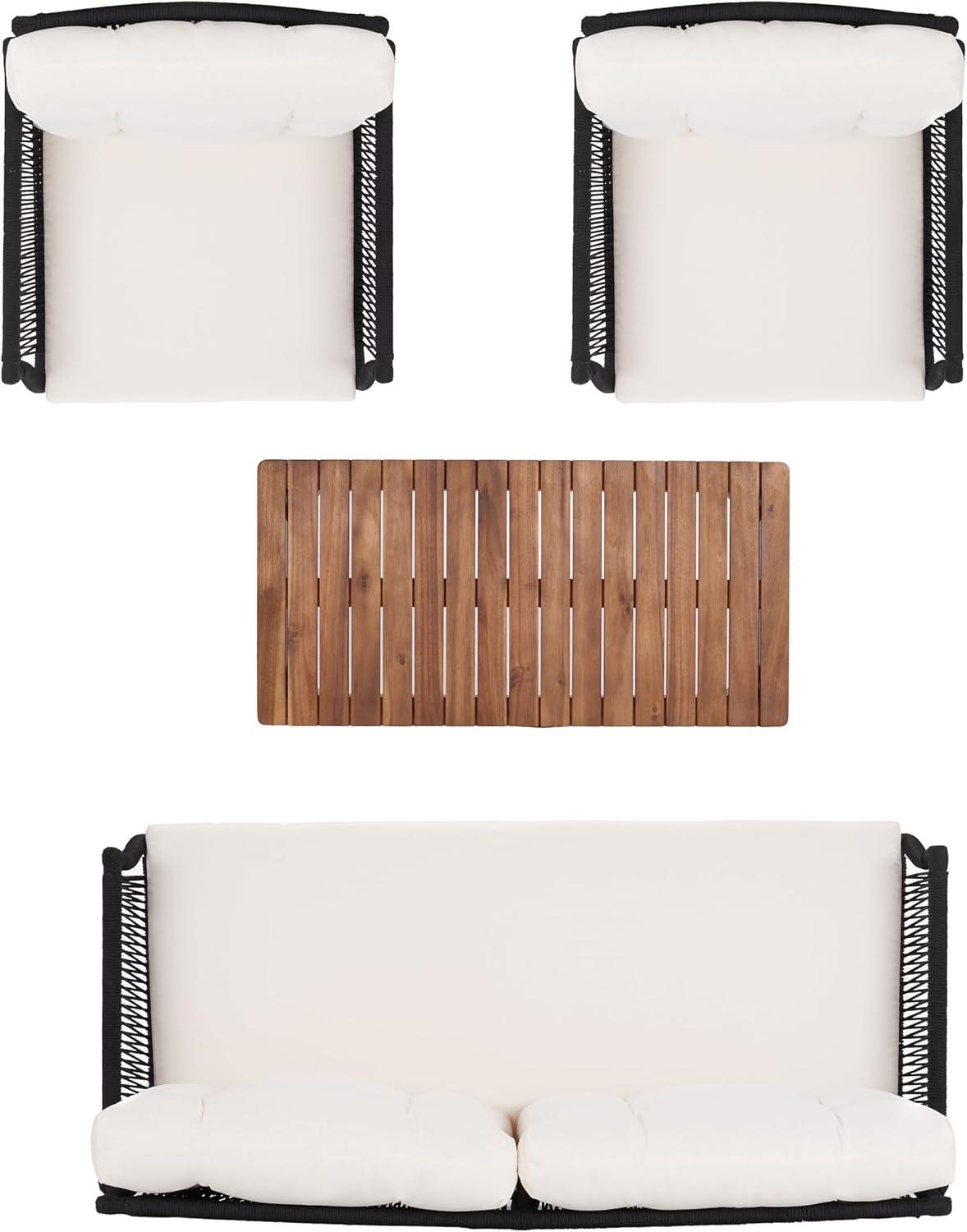 image:imageSAFAVIEH PAT7075A2BX Outdoor Winslo Rope 4Piece Seat Cushions and Pillows Included Patio SetBlackBeige