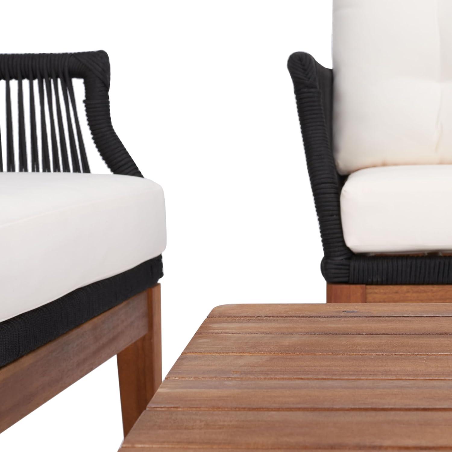 image:imageSAFAVIEH PAT7075A2BX Outdoor Winslo Rope 4Piece Seat Cushions and Pillows Included Patio SetBlackBeige