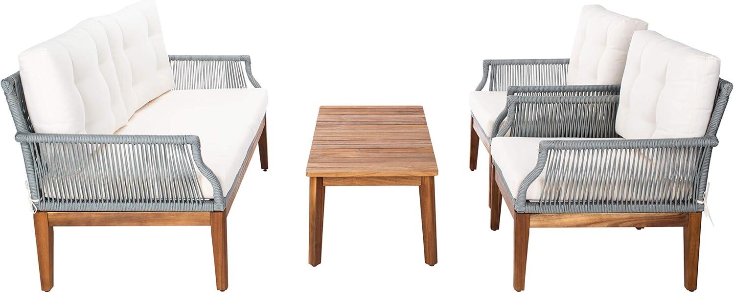 image:imageSAFAVIEH PAT7075A2BX Outdoor Winslo Rope 4Piece Seat Cushions and Pillows Included Patio SetGreyBeige