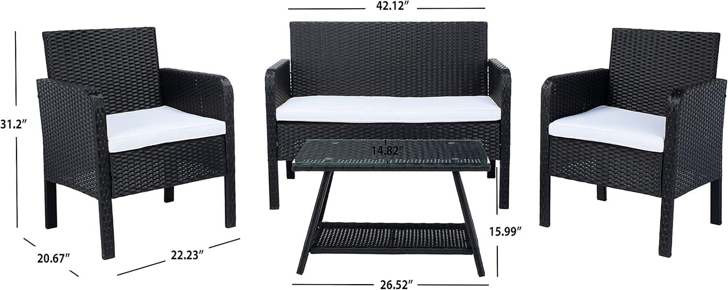 image:imageSAFAVIEH PAT7505A Collection Aboka Black and Beige 4Piece Outdoor Living Patio SetBlackBeige