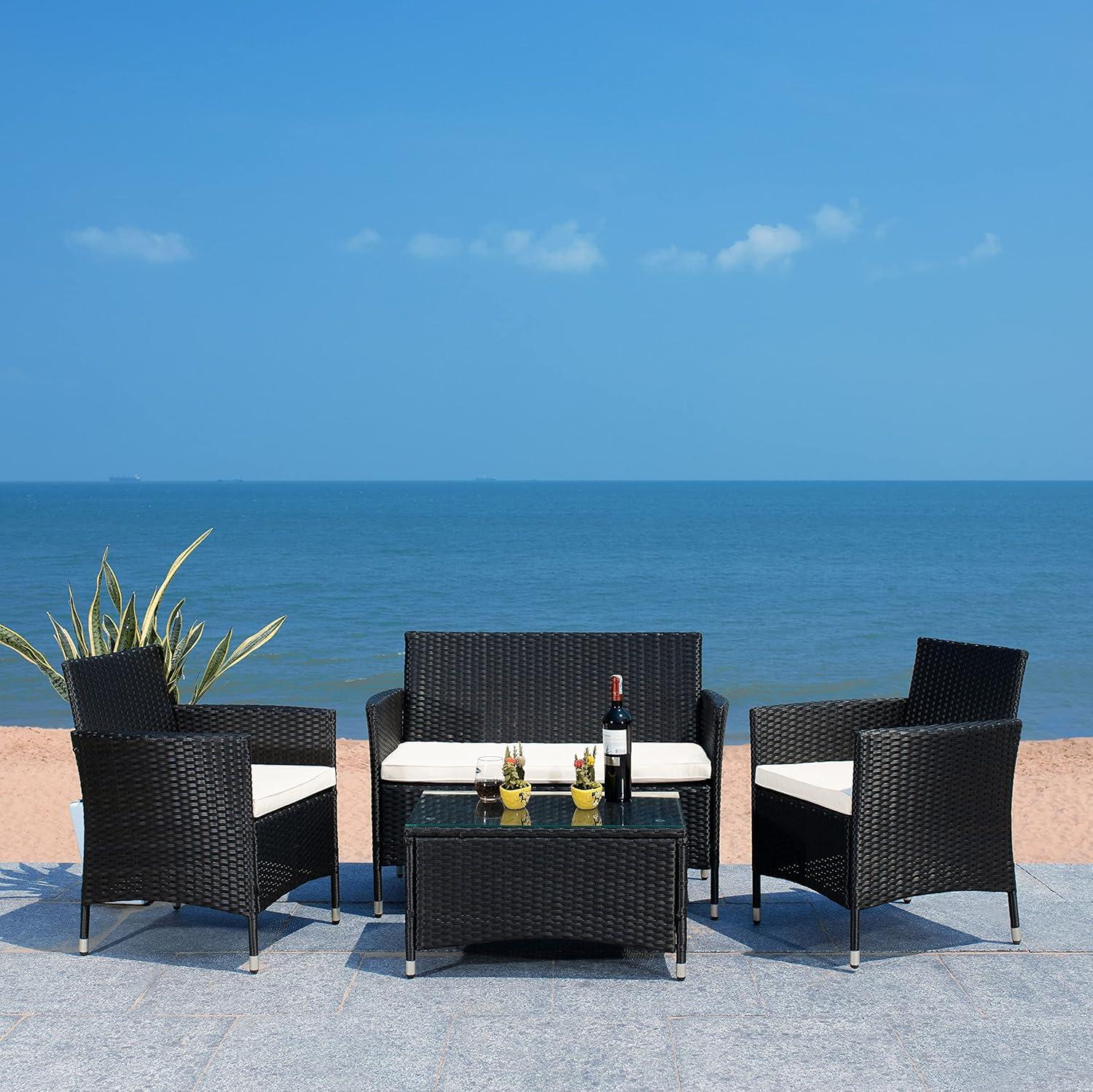 image:imageSAFAVIEH PAT7506B Collection Bandele Grey 4Piece Outdoor Living Patio SetBlack Beige