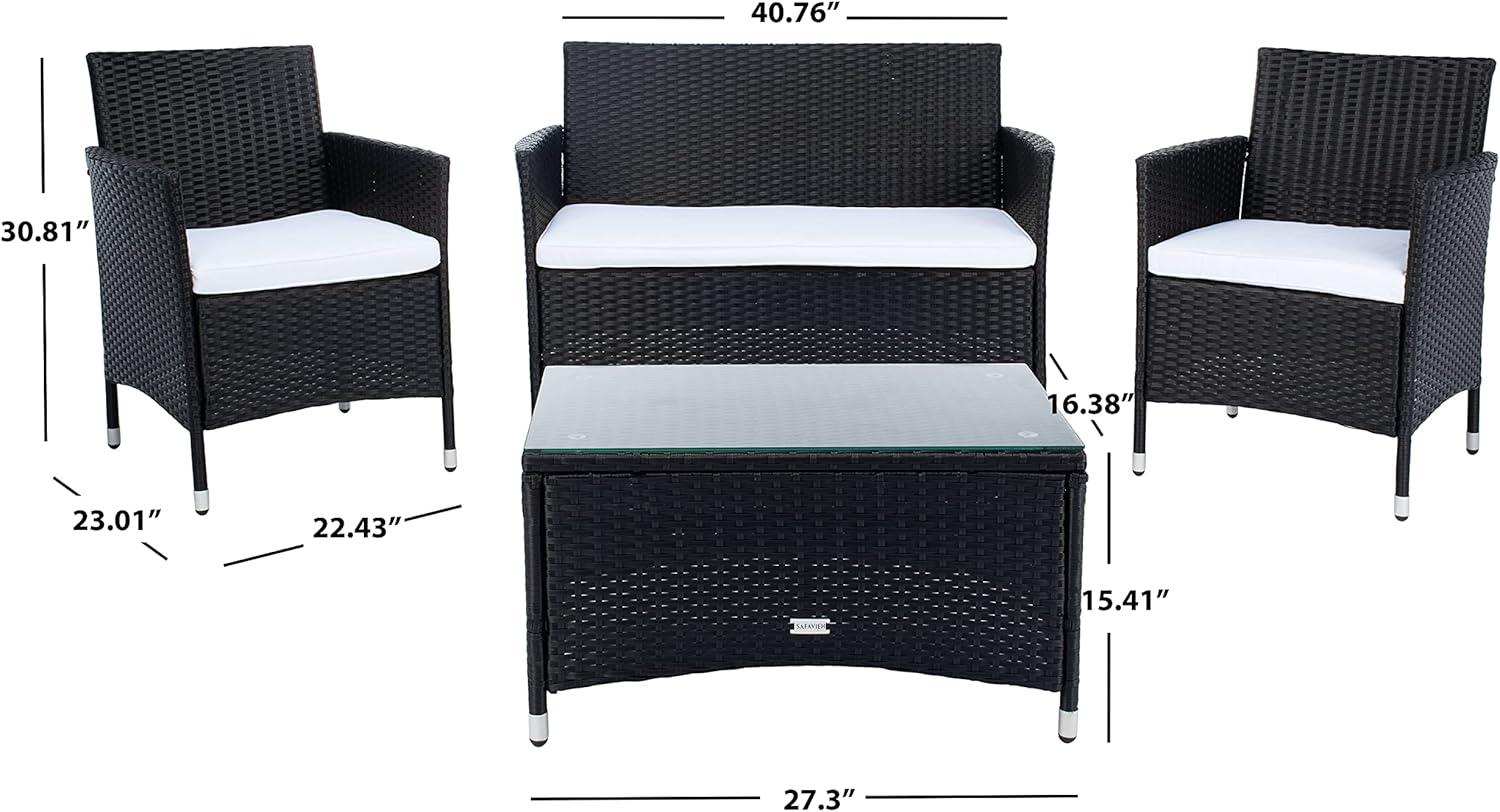 image:imageSAFAVIEH PAT7506B Collection Bandele Grey 4Piece Outdoor Living Patio SetBlack Beige
