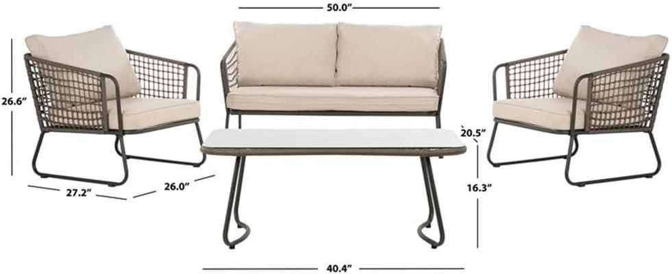 image:imageSAFAVIEH PAT9003A Collection Benjin Grey 4 Piece Living Outdoor SetBrown Beige