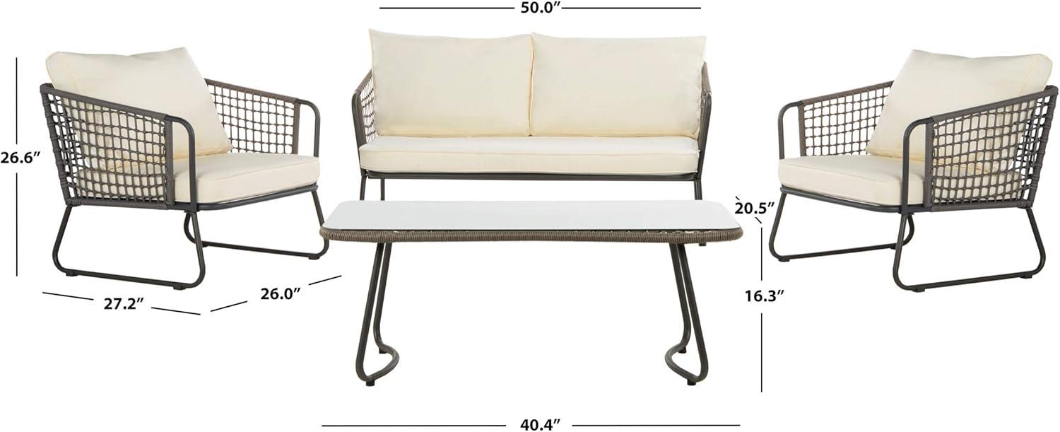 image:imageSAFAVIEH PAT9003A Collection Benjin Grey 4 Piece Living Outdoor SetBrown White