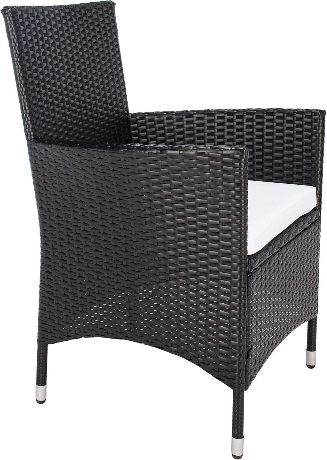 image:imageSafavieh Outdoor Collection Hailee Black Wicker and White Cushion 9Piece Dining SetBlack White