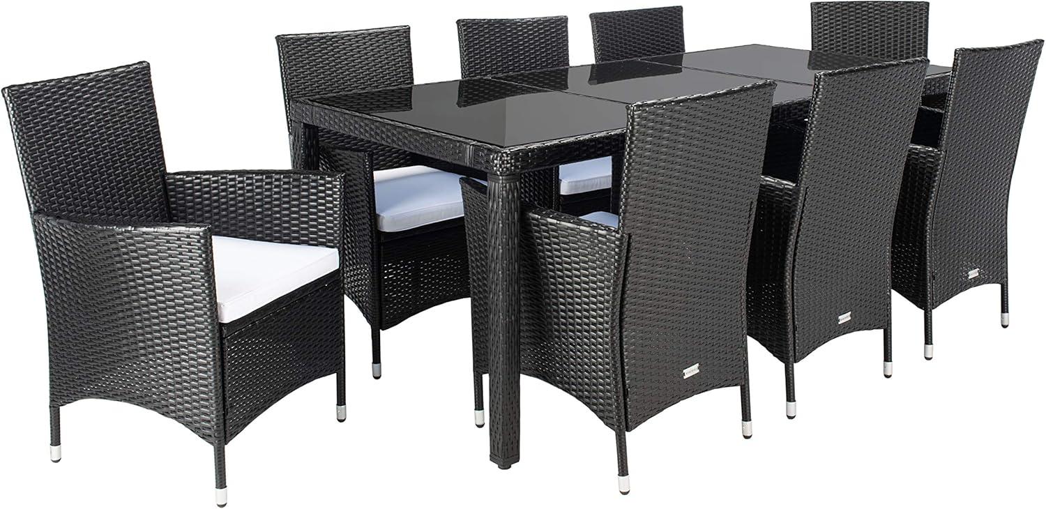 image:imageSafavieh Outdoor Collection Hailee Black Wicker and White Cushion 9Piece Dining SetBlack White