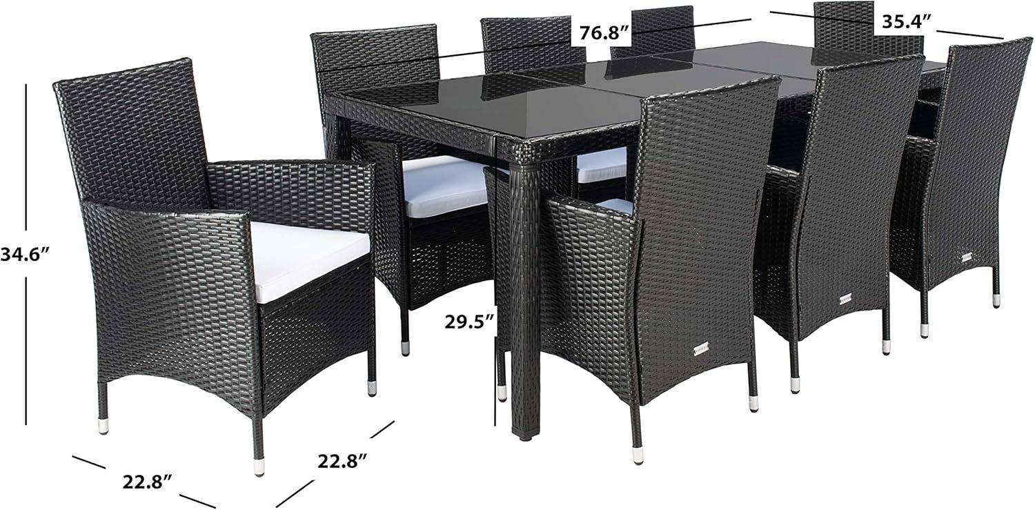 image:imageSafavieh Outdoor Collection Hailee Black Wicker and White Cushion 9Piece Dining SetBlack White