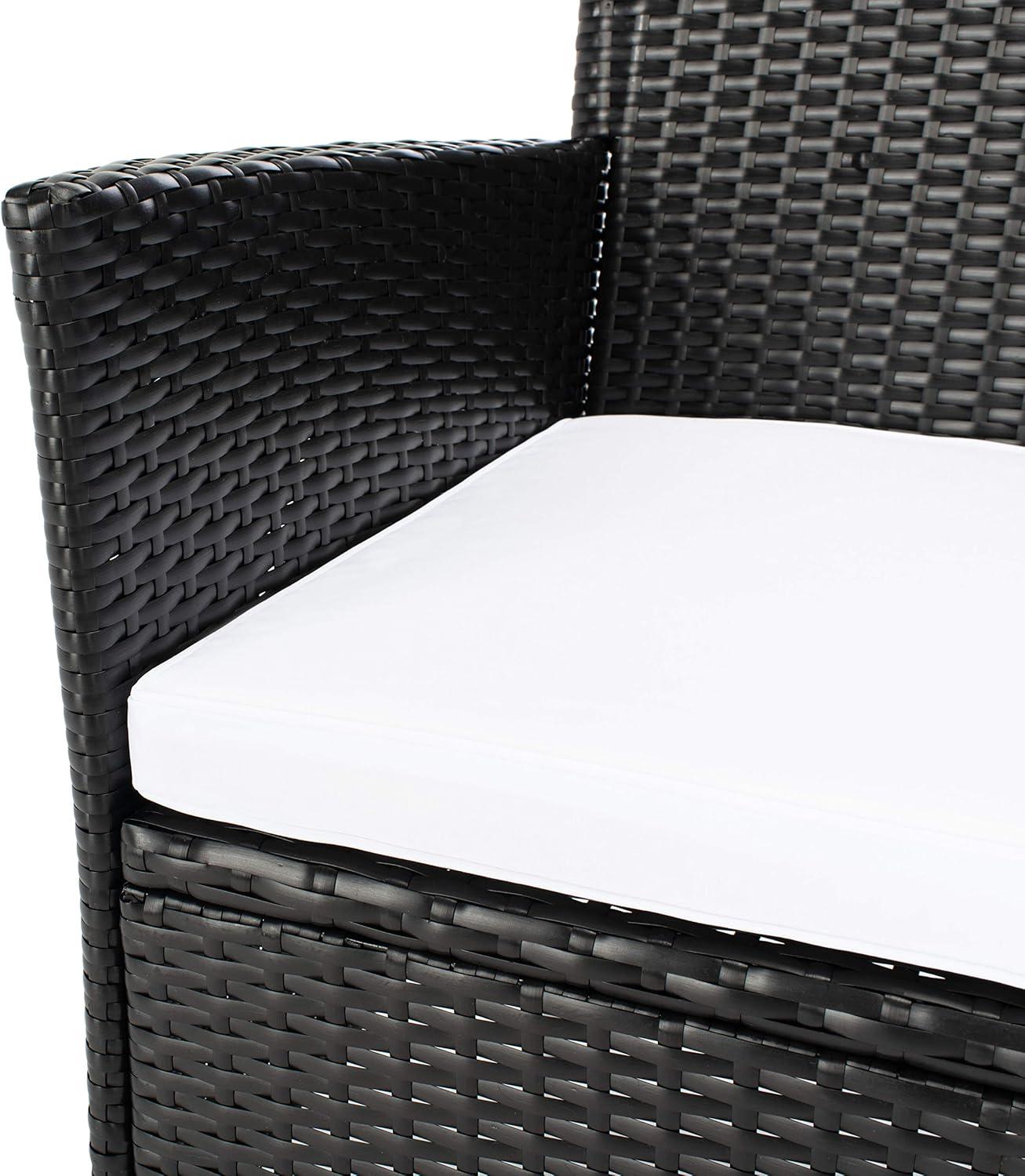 image:imageSafavieh Outdoor Collection Hailee Black Wicker and White Cushion 9Piece Dining SetBlack White